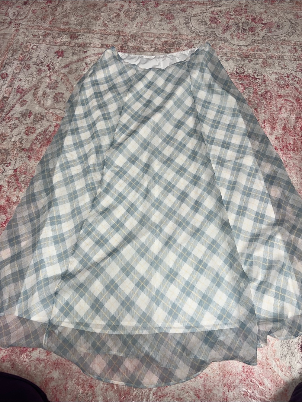 American Eagle Outfitters Light Blue and White Plaid Maxi Skirt
